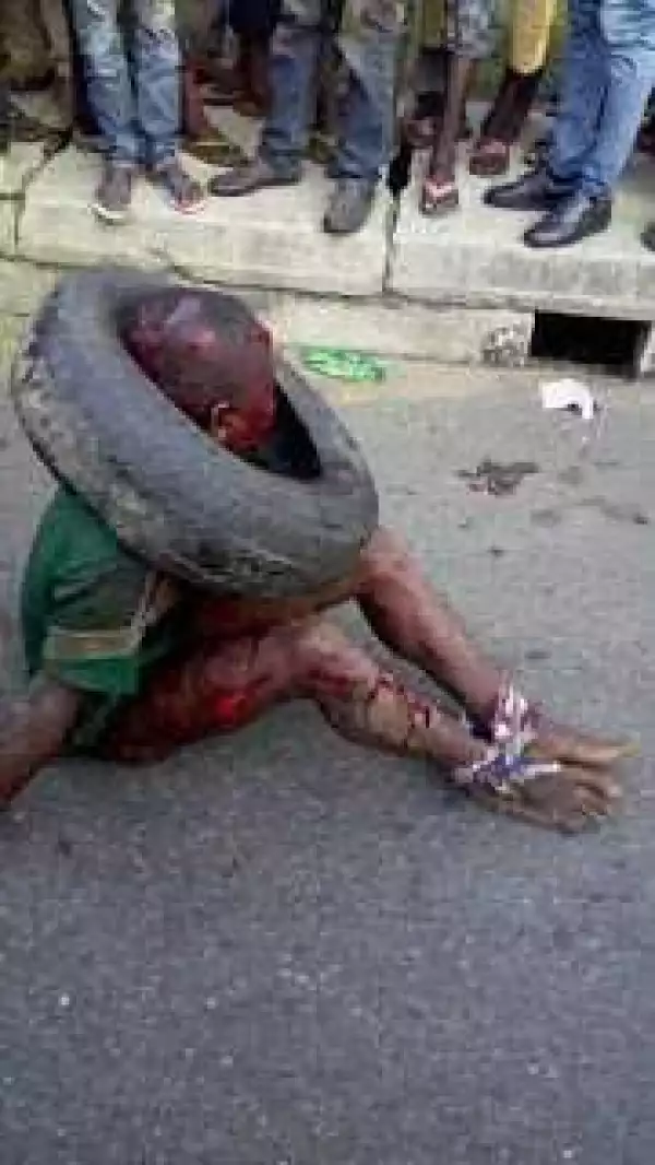 Police react to viral photo of man beaten and burnt to death in Lagos